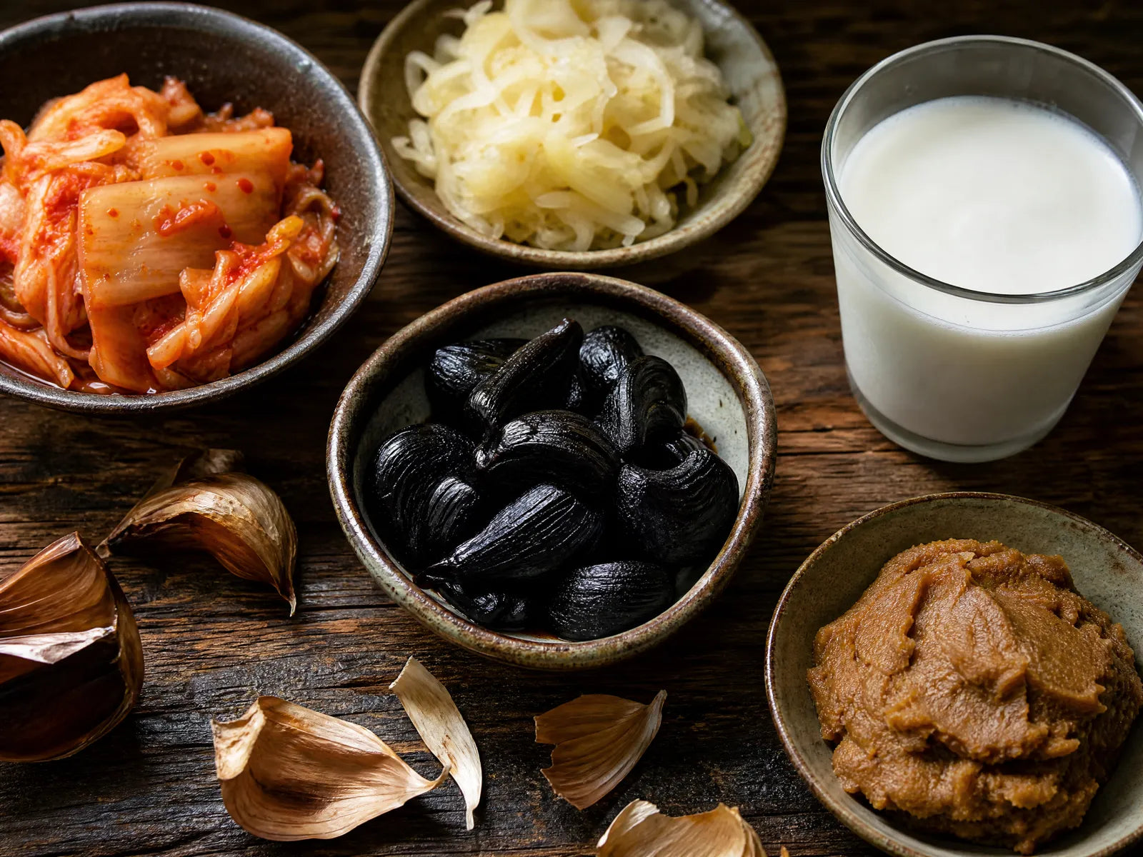 Traditional fermented foods with black garlic at the center
